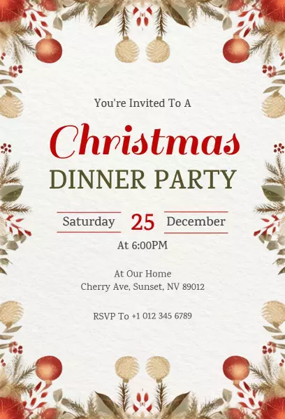 Festive Red and Green Christmas Dinner Party Invitation Template