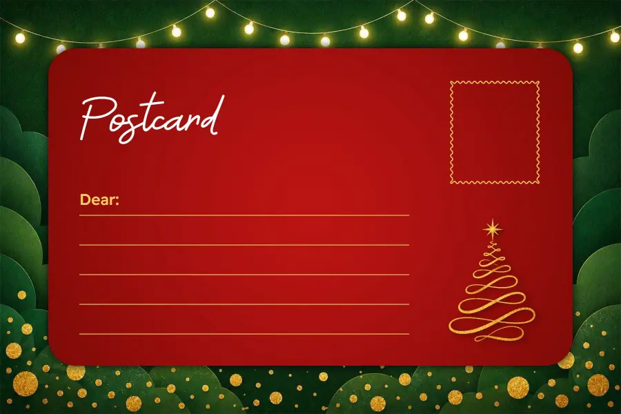 Festive Red and Green Christmas Greeting Postcard Template