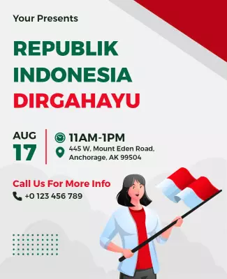 Festive Red and Green Indonesian Independence Celebration Poster Template