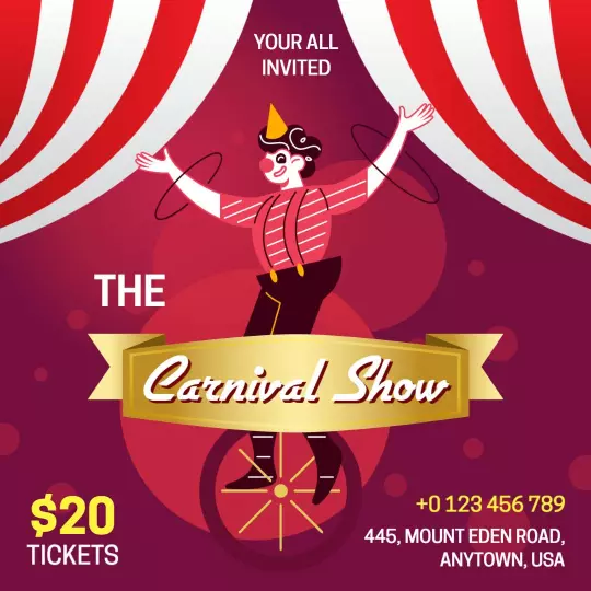 Festive Red and White Carnival Show Invitation Ad Template