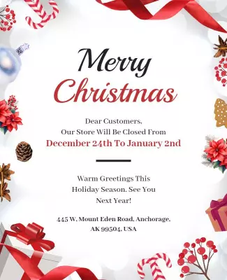 Festive Red and White Christmas Store Closure Announcement Poster Template
