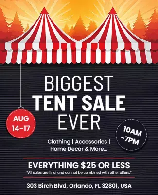 Festive Red and White Tent Sale Event Poster Template