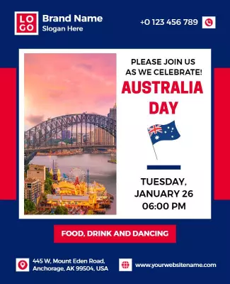 Festive Red Australia Day Celebration Invitation Poster Template