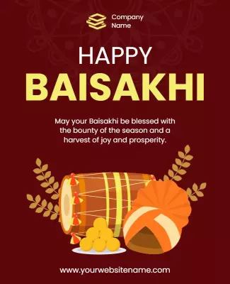 Festive Red Baisakhi Celebration Greeting Poster Template