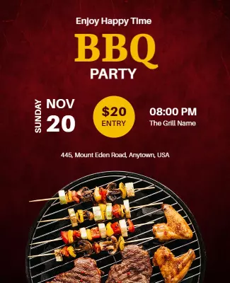 Festive Red BBQ Party Grill Celebration Poster Template