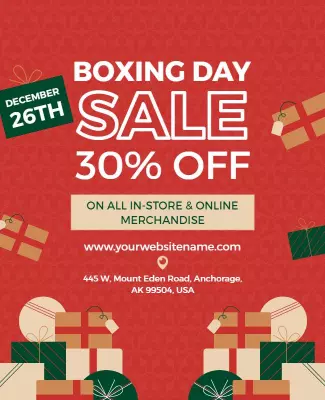 Festive Red Boxing Day Sale with Gift Boxes Poster Template