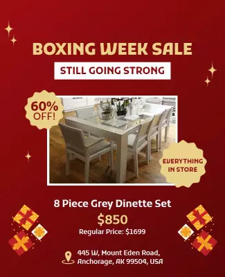 Festive Red Boxing Week Sale for Grey Dinette Set Poster Template