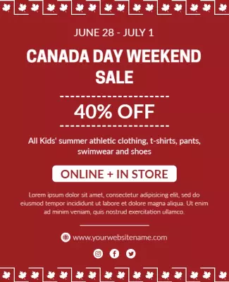 Festive Red Canada Day Weekend Sale Discount Poster Template