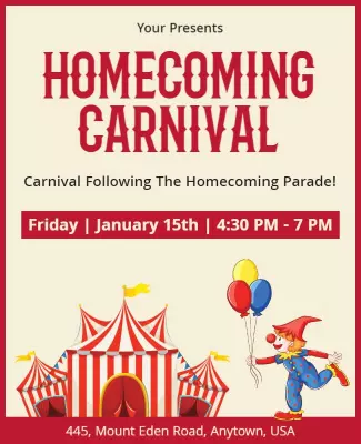Festive Red Carnival Celebration Homecoming Poster Template