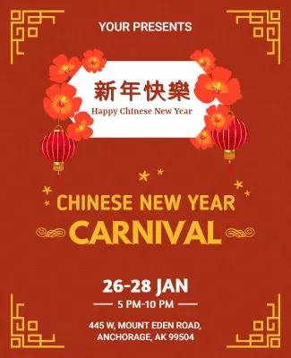 Festive Red Chinese New Year Carnival Celebration Poster Template