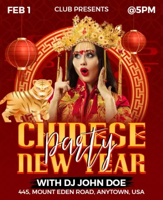 Festive Red Chinese New Year Celebration Party Poster Template