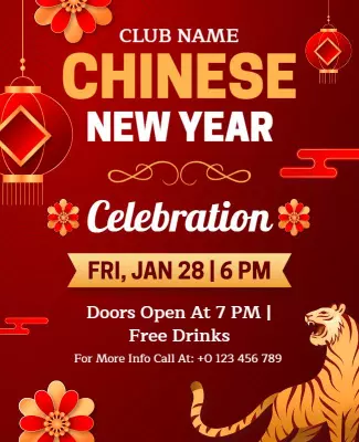 Festive Red Chinese New Year Celebration Poster Template