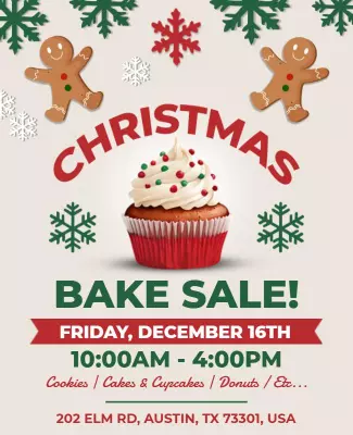 Festive Red Christmas Bake Sale Cupcake Poster Template