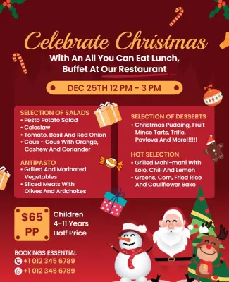 Festive Red Christmas Buffet Celebration Poster Template