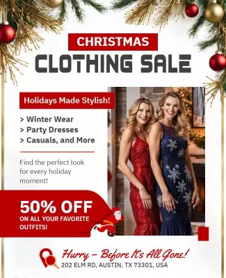 Festive Red Christmas Clothing Sale Poster Template
