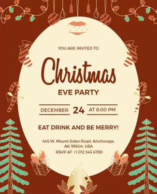 Festive Red Christmas Eve Party Invitation Poster Template