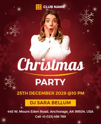 Festive Red Christmas Party Invitation Poster Template