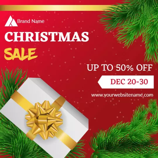 Festive Red Christmas Sale with Gift Box Design Ad Template