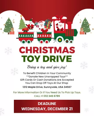 Festive Red Christmas Toy Drive Donation Poster Template