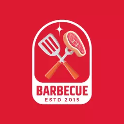 Festive Red Design Featuring Barbecue Tools and Meat Logo Template