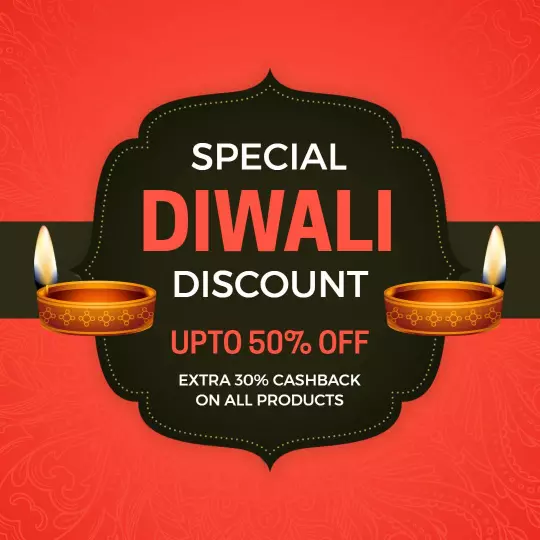 Festive Red Diwali Discount with Cashback Offer Ad Template