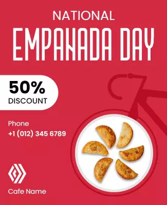 Festive Red Empanada Day Discount Celebration Poster Template