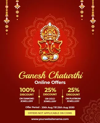 Festive Red Ganesh Chaturthi Online Offers Poster Template