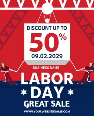 Festive Red Labor Day Great Sale Discount Poster Template