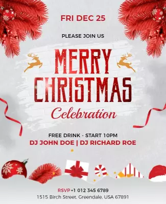 Festive Red Merry Christmas Celebration Party Poster Template