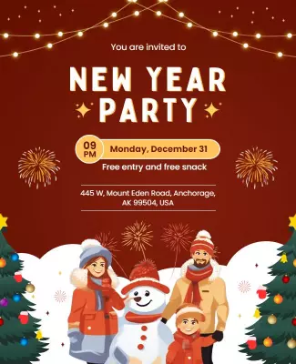 Festive Red New Year Party Celebration Poster Template