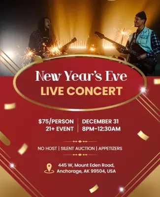 Festive Red New Year's Eve Live Concert Celebration Poster Template