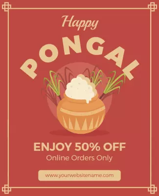 Festive Red Pongal Celebration Discount Flyer Template