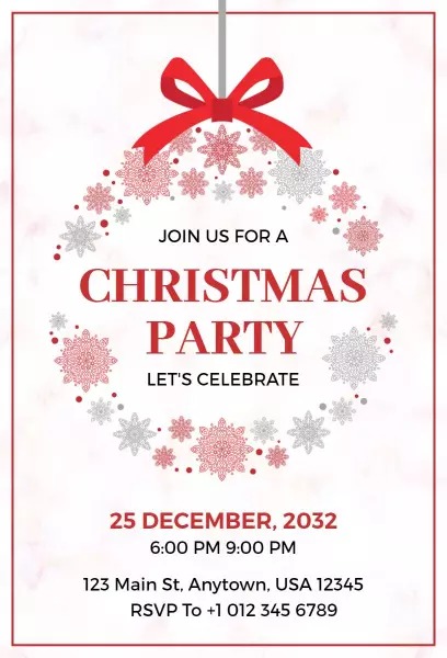 Festive Red Snowflake Christmas Party Invitation Template