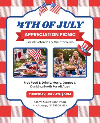 Festive Red, White, and Blue 4th of July Picnic Poster Template