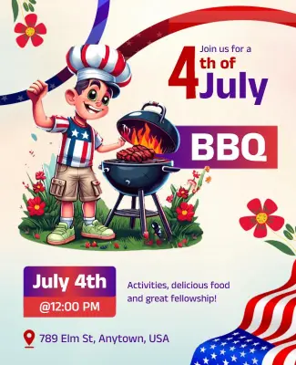 Festive Red, White, and Blue July 4th BBQ Gathering Flyer Template