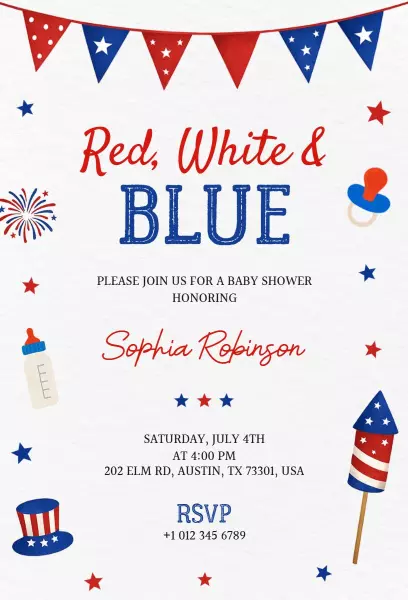Festive Red White Blue Baby Shower Celebration Invitation Template