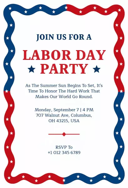 Festive Red White Blue Labor Day Celebration Invitation Template