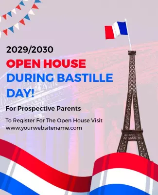 Festive Red White Blue Open House Bastille Day Poster Template