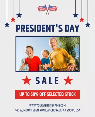 Festive Red White Blue President's Day Sale Poster Template