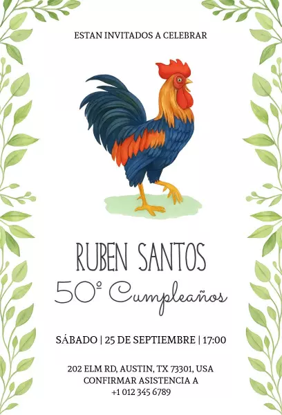 Festive Rooster Theme 50th Birthday Celebration Invitation Template