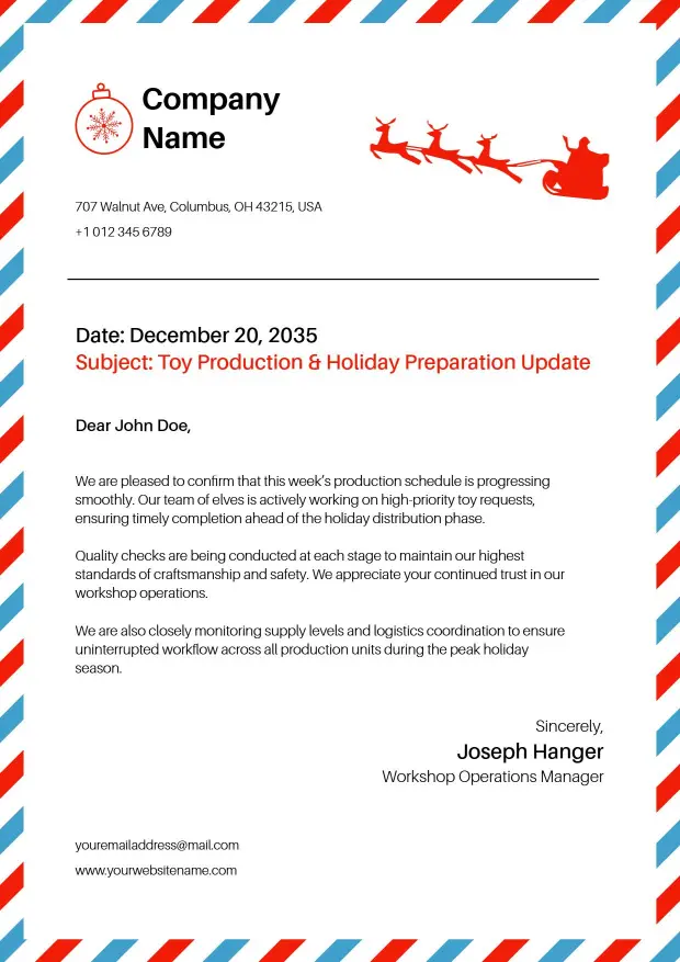 Festive Santa-Themed Christmas Business Update Letterhead Template