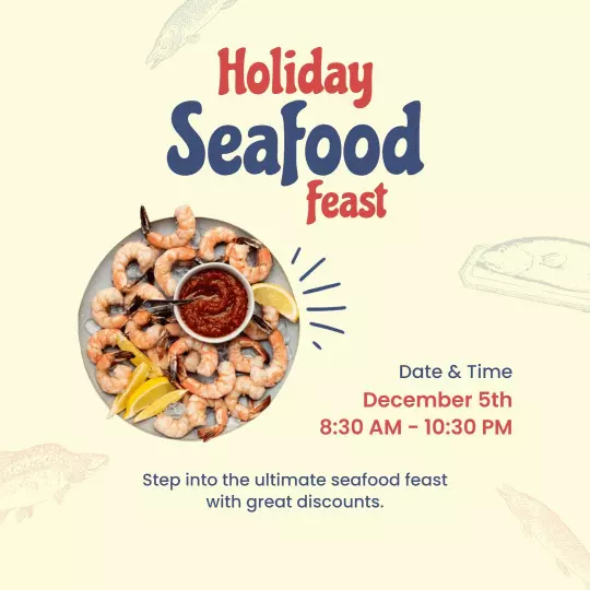 Festive Seafood Feast with Discounts on Fresh Shrimp Ad Template