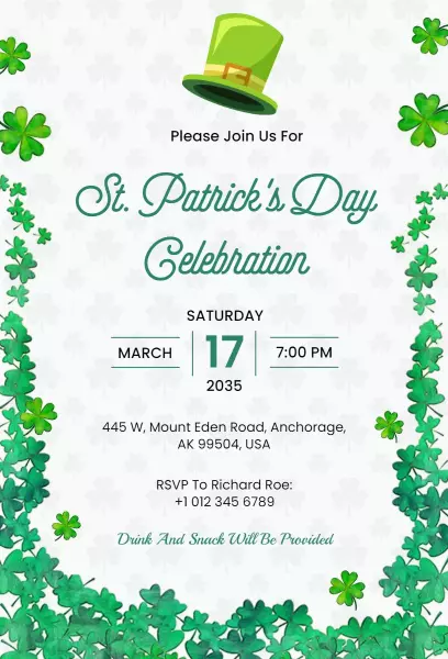Festive St. Patrick's Day Celebration Invitation Template