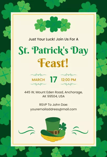Festive St. Patrick's Day Feast Celebration Invitation Template