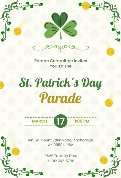 Festive St. Patrick's Day Parade Celebration Invitation Template
