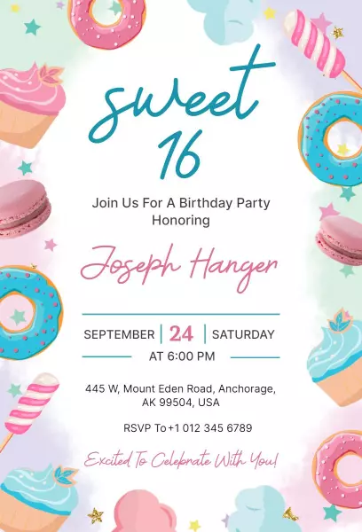 Festive Sweet 16 Birthday Party Celebration Invitation Template
