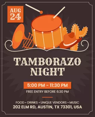 Festive Tamborazo Night Celebration Music Poster Template