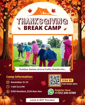 Festive Thanksgiving Break Camp Outdoor Activities Poster Template
