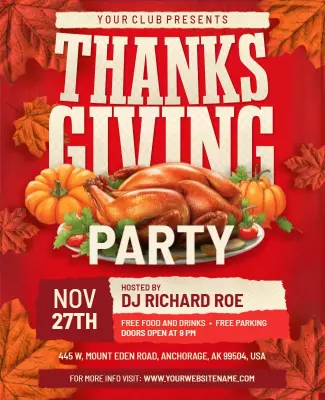 Festive Thanksgiving Celebration Party with Turkey Poster Template