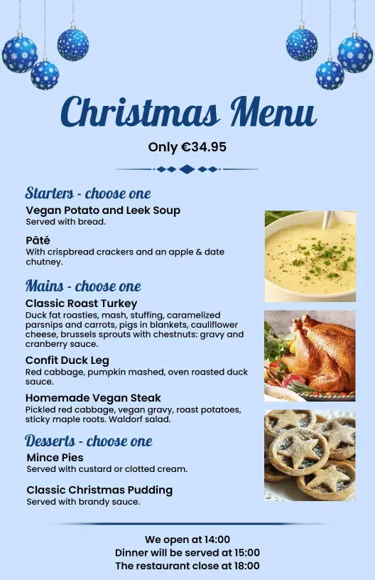 Festive Traditional Dishes and Seasonal Flavors Christmas Menu Template